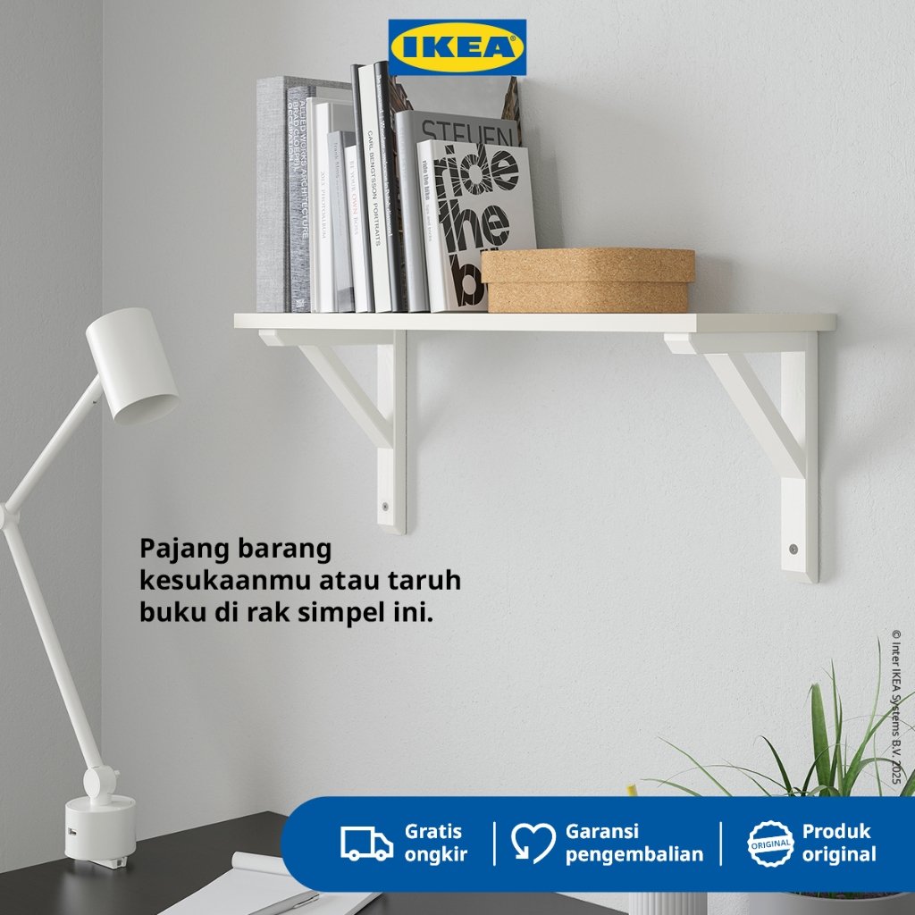 IKEA BURHULT/SANDSHULT Rak Ambalan Dinding Putih/Aspen Berlapis Putih Minimalis 59x20 cm