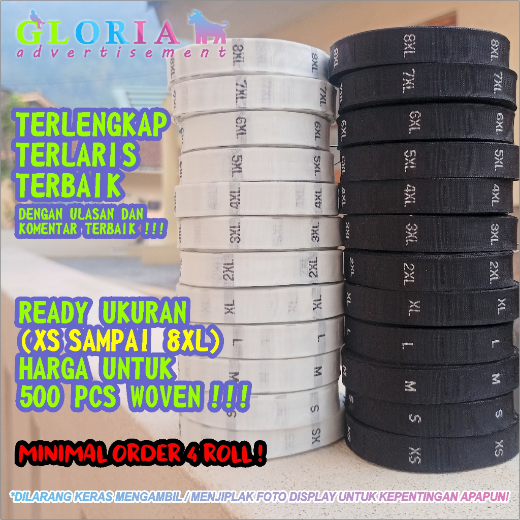 

SAMPAI 8XL LABEL SIZE BORDIR WOVEN HITAM DAN PUTIH UNTUK KAOS HIJAB DLL