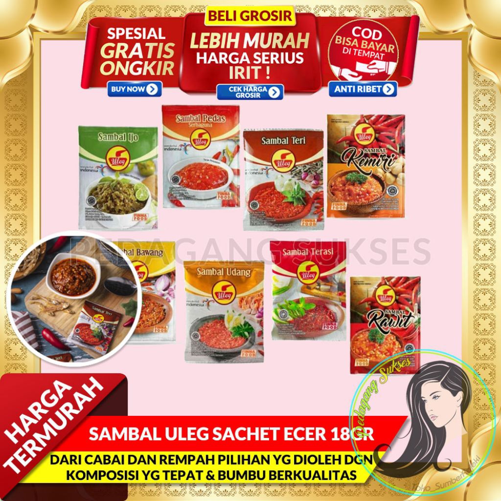 

SAMBAL FINNA ULEG SASHET ECER 18GR ALL VARIAN - SAMBEL BAWANG - SAMBET TERASI - SAMBEL GEPREK