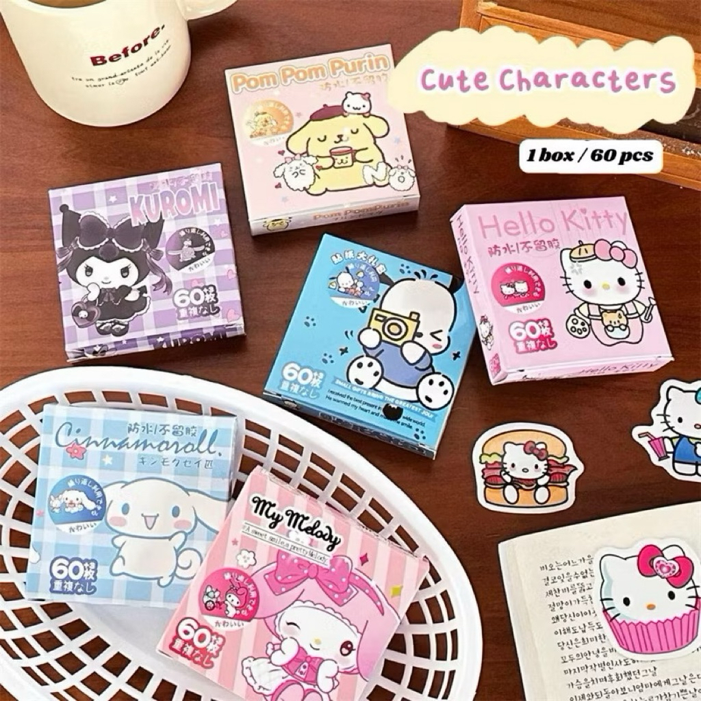 Sticker Karakter 60 PCS - Stiker Lucu Motif Kartun Korea Aesthetic Tempelan Momo Helm Motor Dinding 
