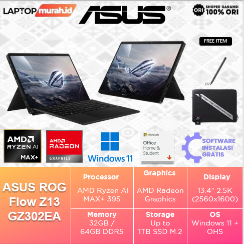 ASUS ROG Flow Z13 (2025) Touch Ryzen AI MAX+ 395 64GB 1TB SSD Win 11 + OHS 13.4 2.8K 180Hz 2in1