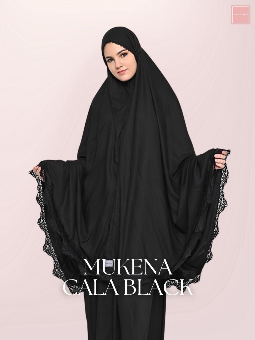 Nakajima-Mukena Umroh Haji Calla Black | Katun Rayon -Model Reguler Tanpa Resleting | Jumbo