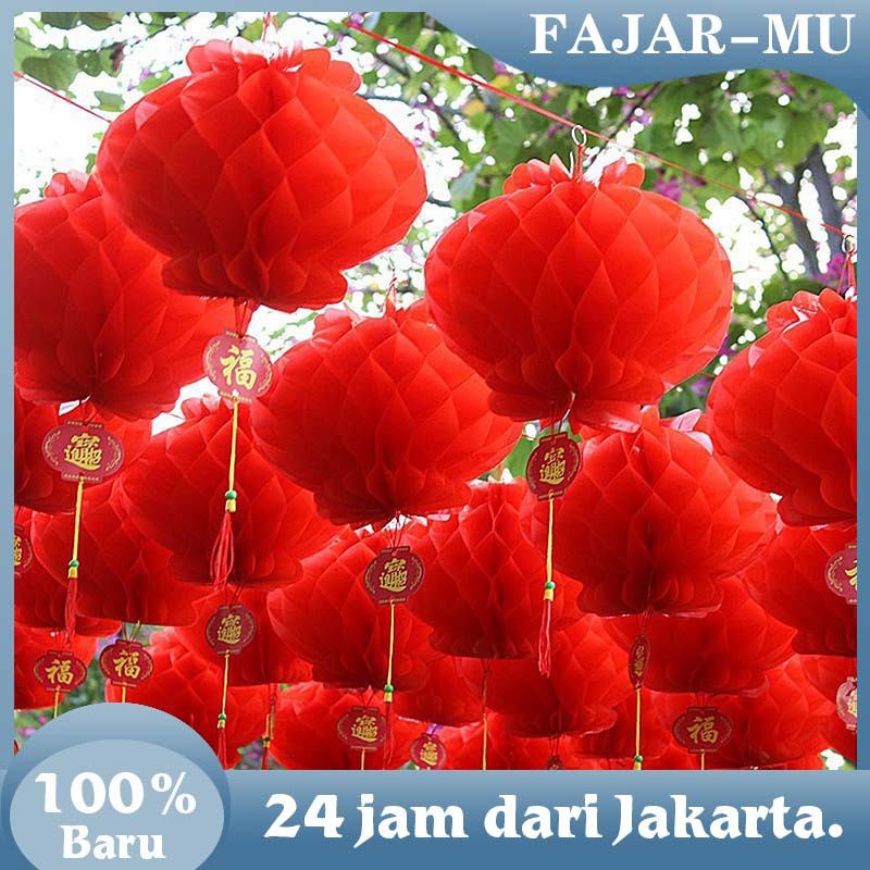 Lampion Imlek / 10Pcs Lampion Imlek Gantung Honeycomb / Kertas Anti Air Lentera Lantern