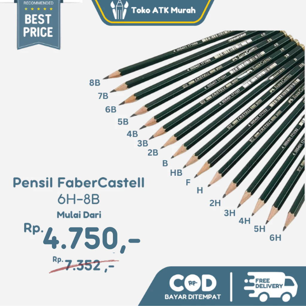 

1pcs Pensil Faber Castell 8B 7B 6B 5B 4B 3B 2B B HB F H 2H 3H 4H 5H 6H Pencil Fabercastell 9000