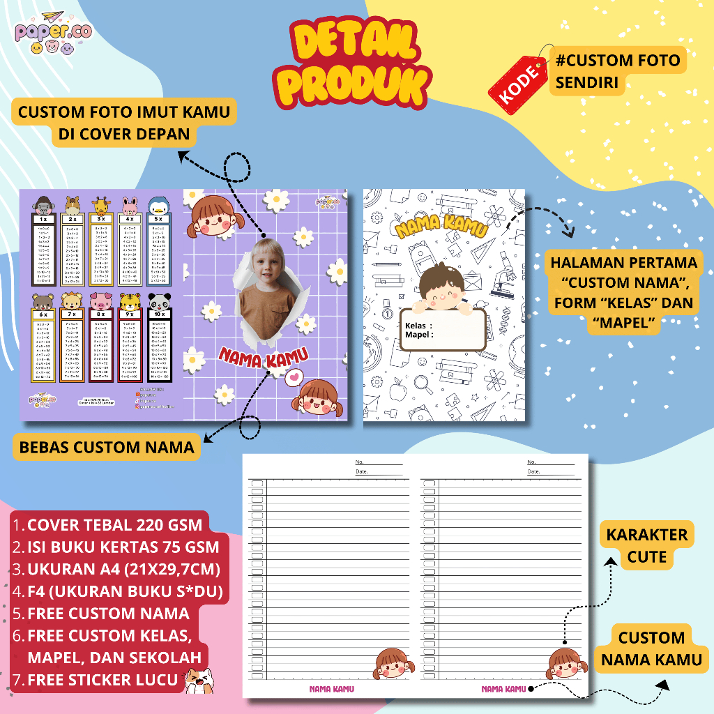 

Buku Tulis Custom Nama Kamu (BUKU TULIS CUSTOM FOTO SENDIRI) FORM NAMA MAPEL DAN SEKOLAH