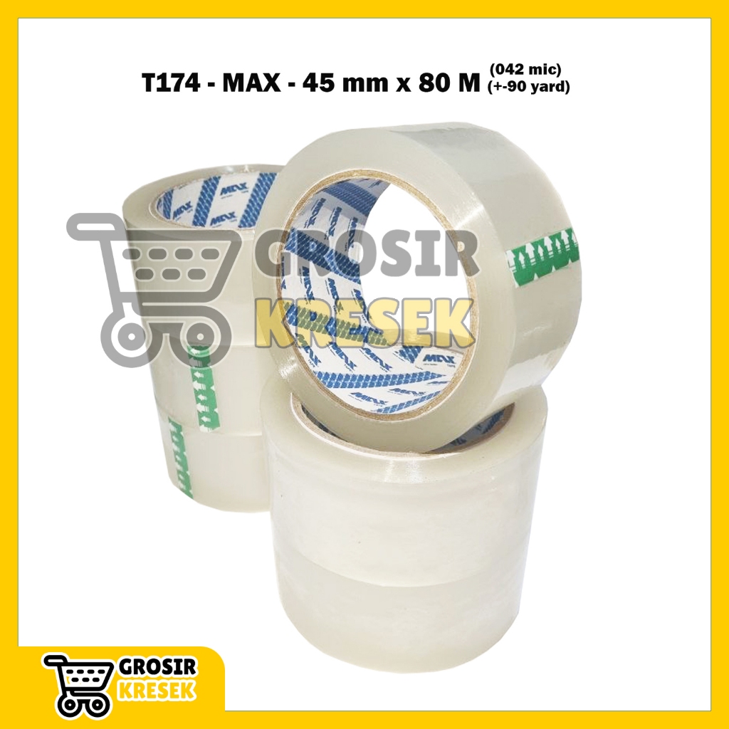 

[36 Pcs] T174 Lakban Bening MAX 45 mm x 90 yard (80 meter) 042 micron - Grosir Isolasi Plester Transparan Core Blue