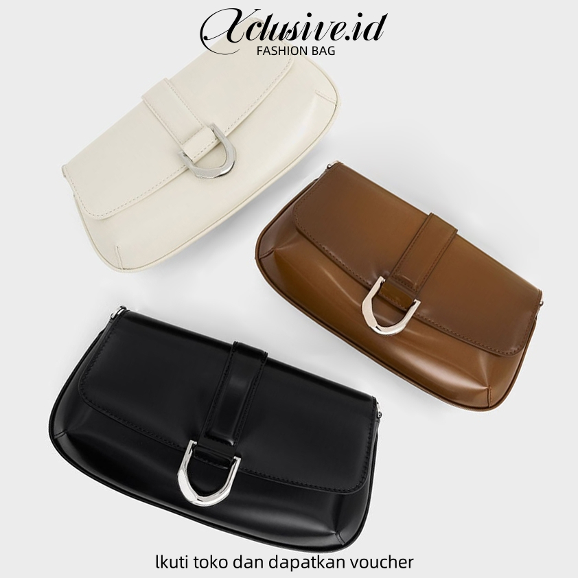 Tas CK Gabine Leather Tas Bahu Wanita Baguette Bag CK06076