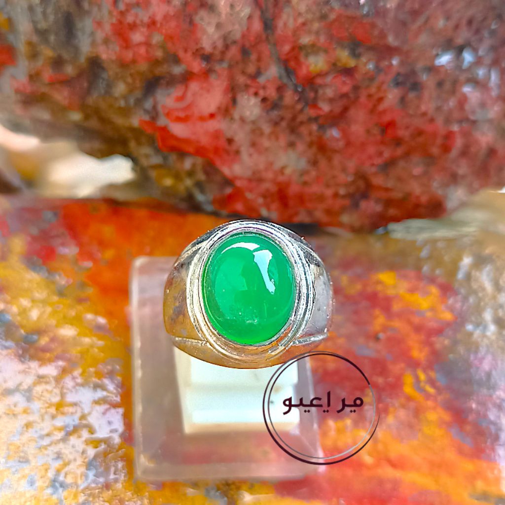 Batu cincin hijau garut giwang top natural akik ring kantoran minimalis 100%