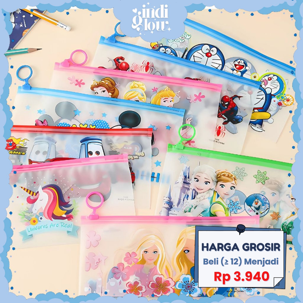 

IG Tempat Pensil Pulpen Ziplock Transparan Pouch Zipper Pencil case Karakter Kartun Lucu LG-54