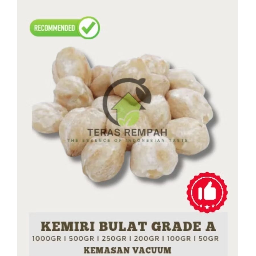 

Kemiri bulat grade A berat 250gr l 200gr l 100gr l 50gr kemasan vakum siap pakai higienis tahan lama