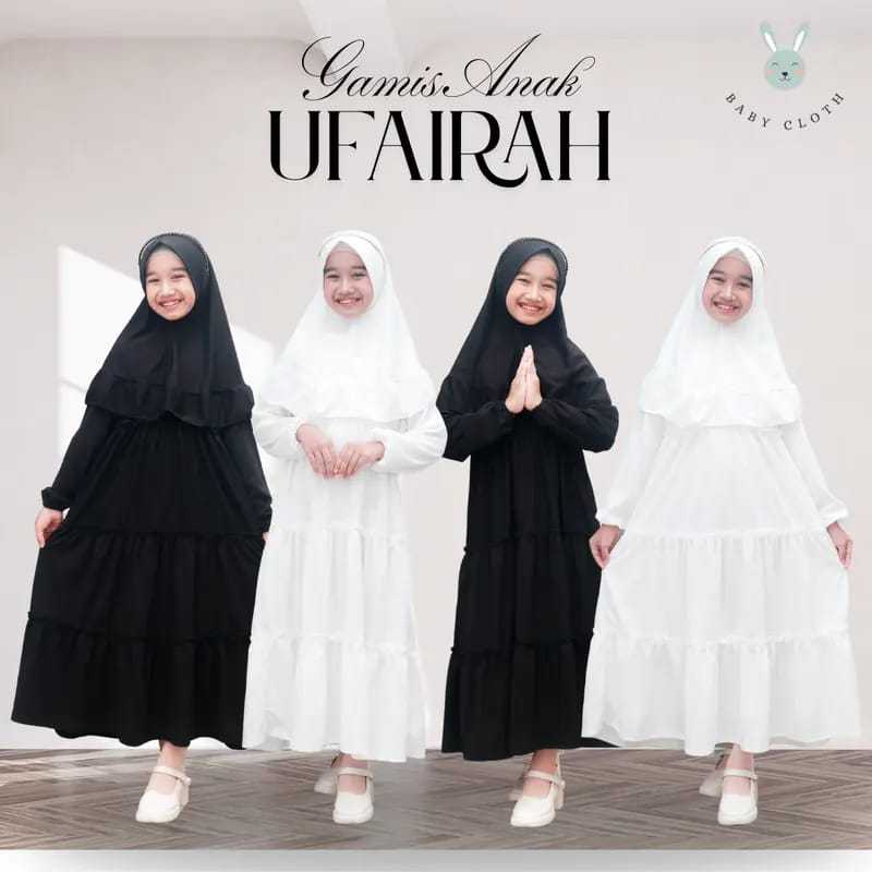GAMIS + HIJAB ANAK UFAIRAH SMLXL UNTUK UMUR 3-14 TAHUN GAMIS PUTIH ANAK PEREMPUAN