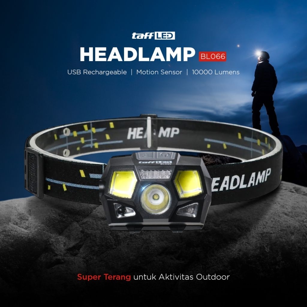 Headlamp Outdoor Rechargeable USB Motion XPE dan COB Waterproof