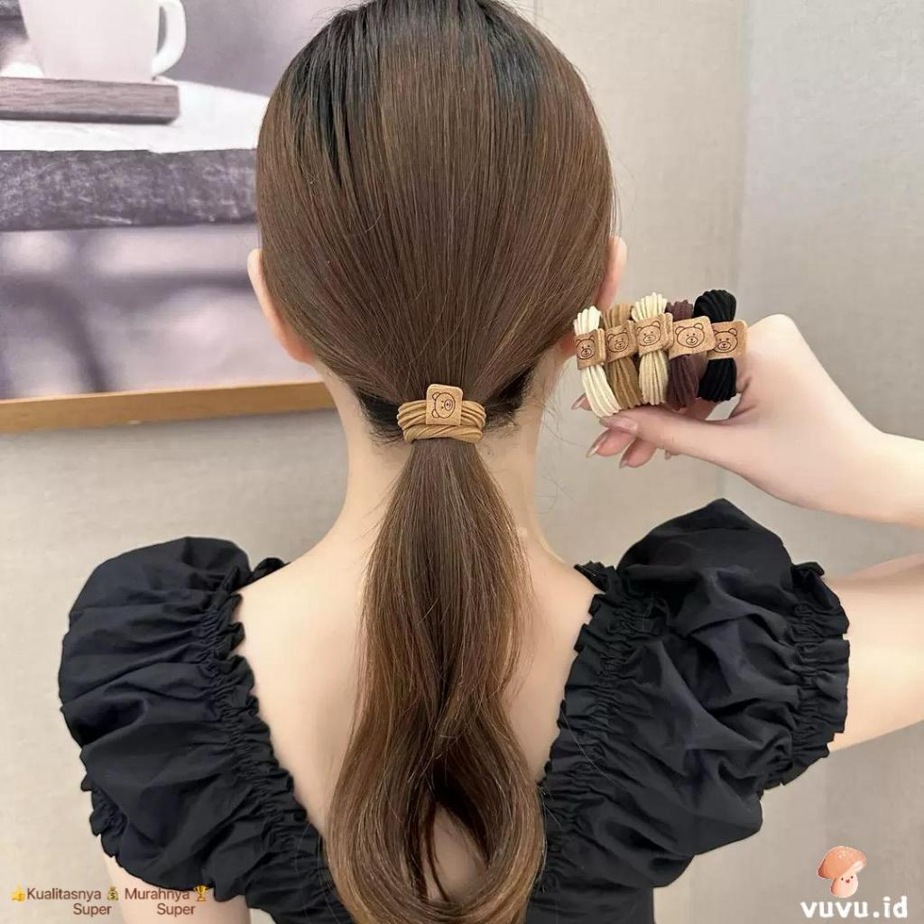 Kunciran Ikat Rambut Bear Tag Ponytail / Karet Scrunchie Elastis Motif Beruang / Ikat Rambut Termura