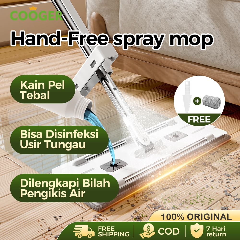 COOGER Pel Lantai Spray Mop Otomatis dengan Tempat Sabun Tanpa Peras Cepat Kering Hemat Air Alat Pel