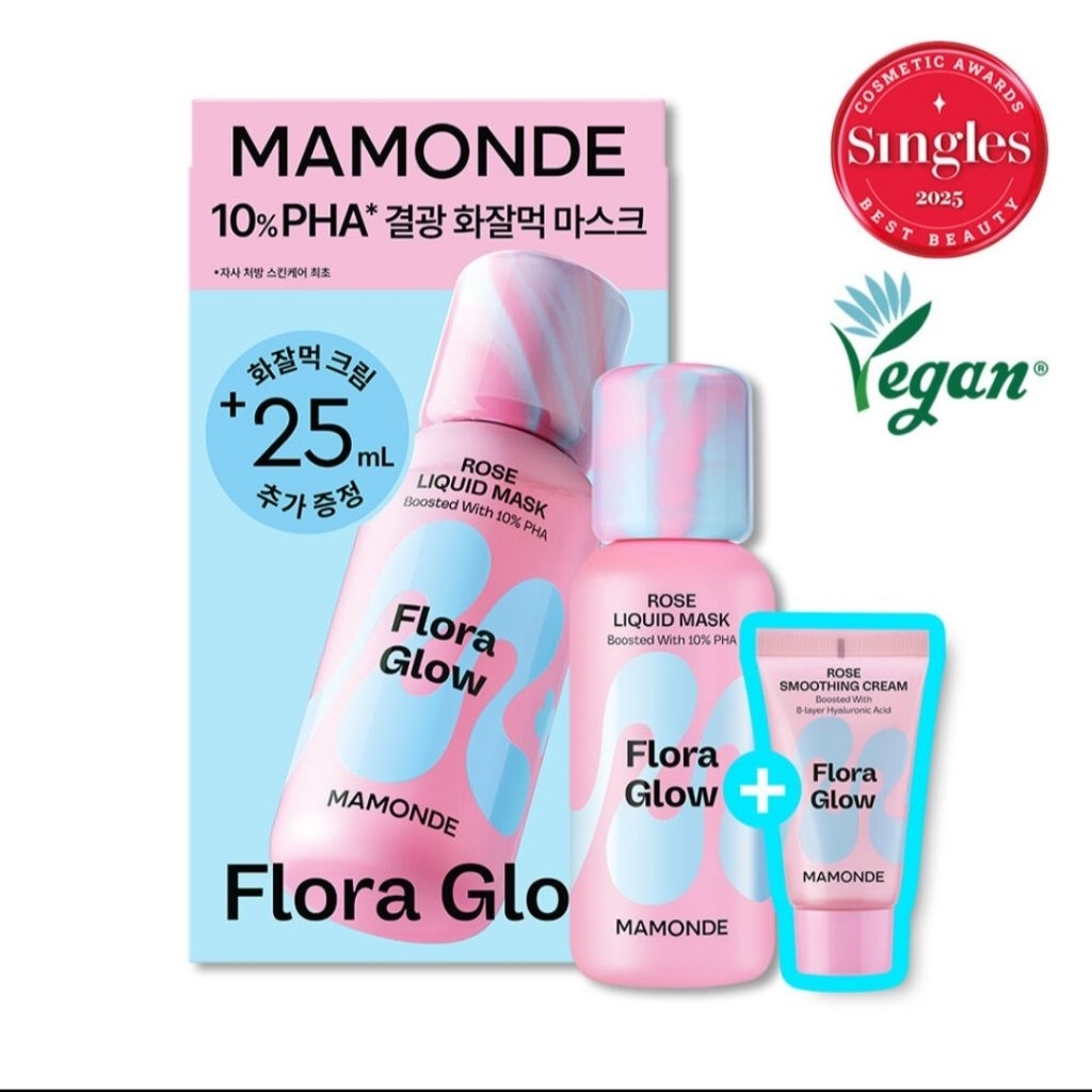 MAMONDE Rose Liquid mask toner Flora Glow 80ml + Smoothing Cream 25ml