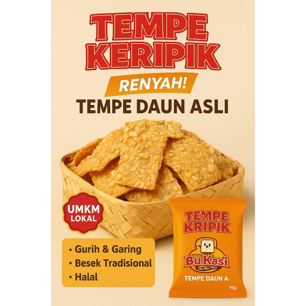 

Keripik Tempe Original Daun Asli | Camilan Renyah Premium Buatan UMKM | Besek Tradisional