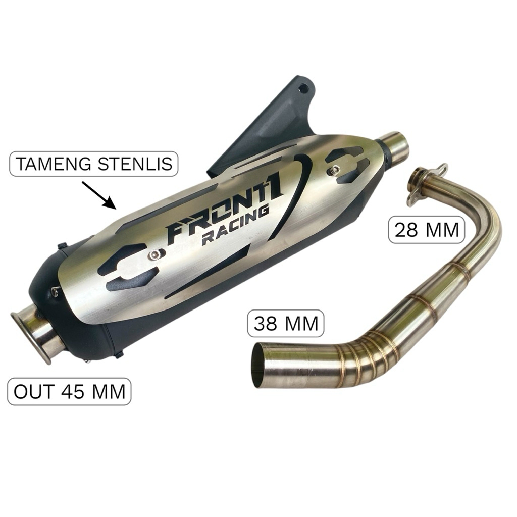 BEST SALE Knalpot Standar Racing FRONT1 RACING Mio Sporty Vario 125/150 LED Beat Karbu - Inlet 38Mm