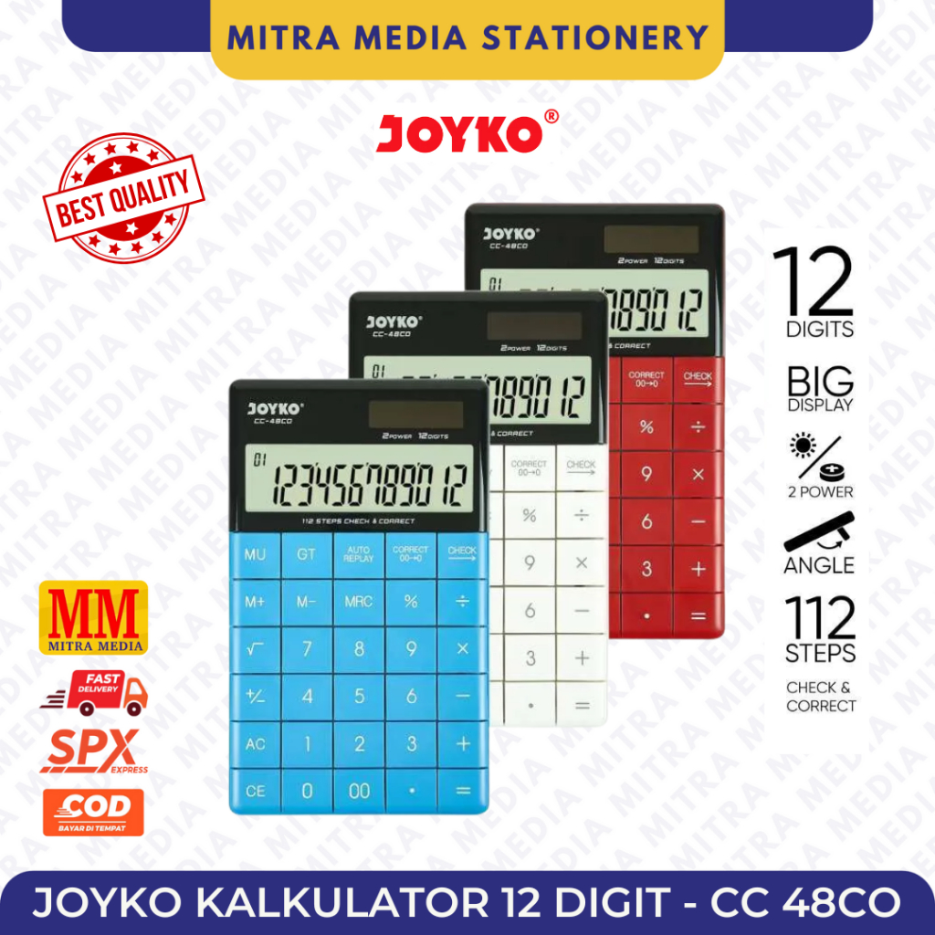 

(PCS) Kalkulator Joyko CC-48CO 12 Digits Check Correct / Calculator Joyko CC-48CO CC-48 CO