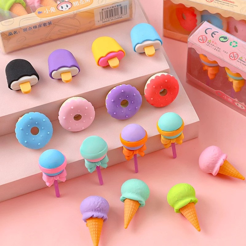 

4 IN 1 PENGHAPUS PENSIL MODEL ICE CREAM DONAT LOLLIPOP POPSICLE / PENGHAPUS LUCU SET