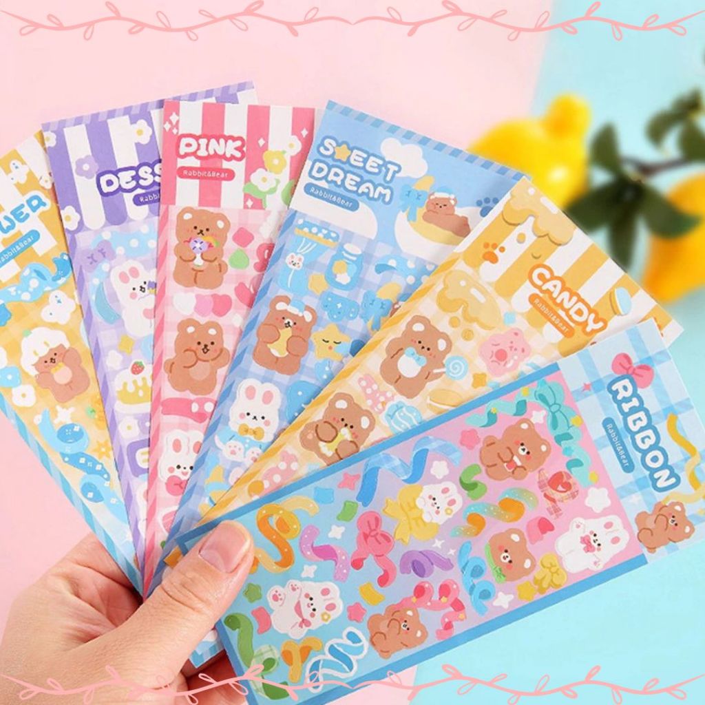 

STICKER WATERPROOF SET 6PCS KARTUN BERUANG RABBIT HOLOGRAM/ Tempelan Boneka Kecil Beruang