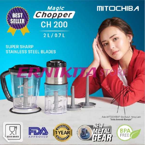 MITOCHIBA CHOPPER CH 200 2L  New Metal Gear Giling Bumbu Daging Multifungsi Blender 6 Pisau MPASI Lo