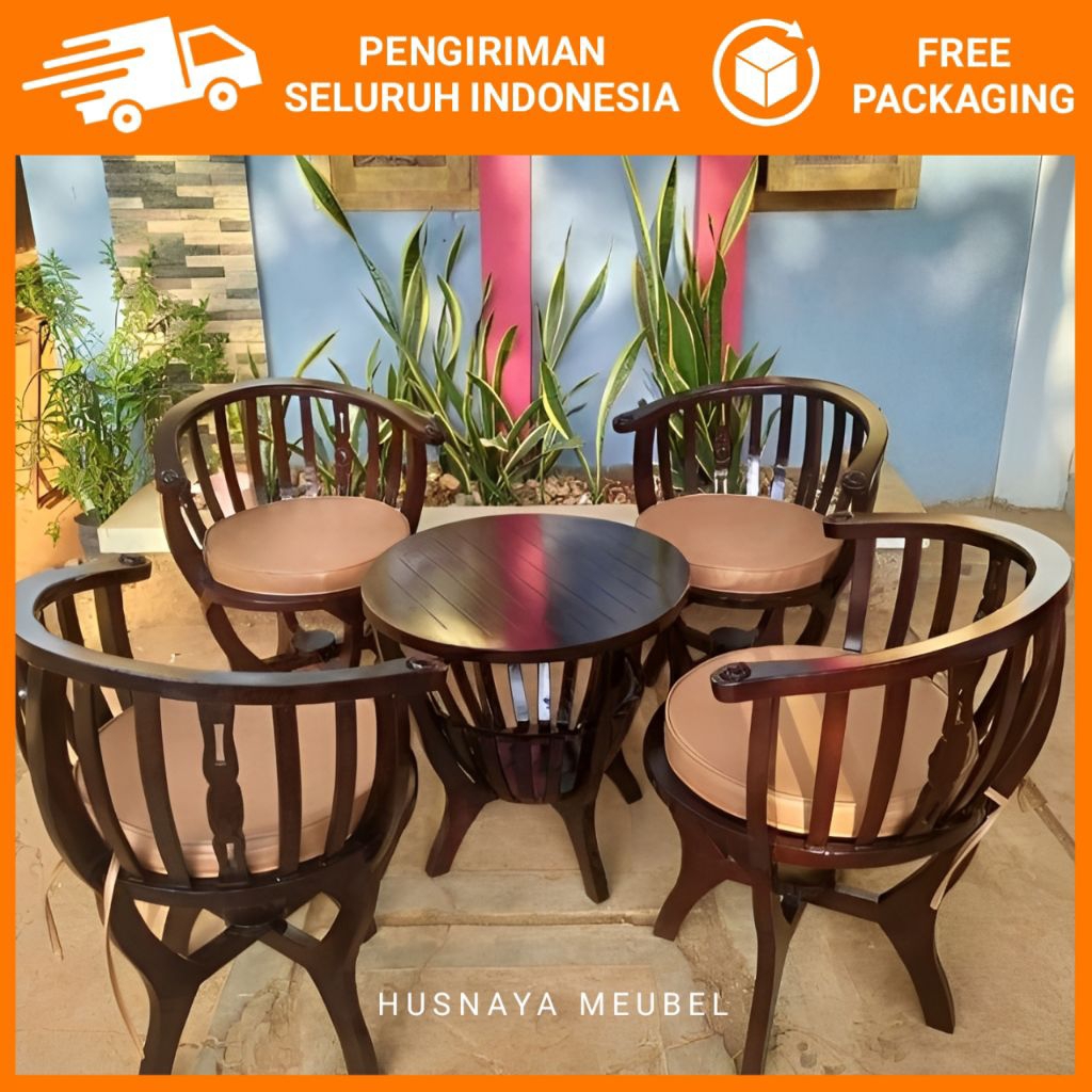 KURSI TAMU MINIMALIS JATI 4 KURSI PLUS MEJA DAN BUSA / KURSI TAMU JATI MINIMALIS PLUS JOG BUSA
