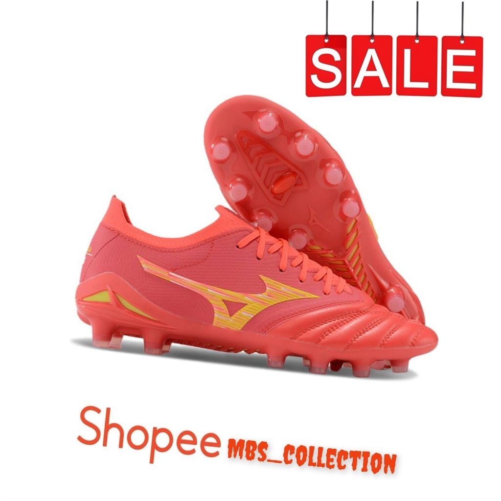 SEPATU BOLA ANAK JUNIOR MIZUNO MORELIA NEO 4 FG BETA JAPAN FIERY CORAL BOLT ORANGE SOCCER FOOTBALL M