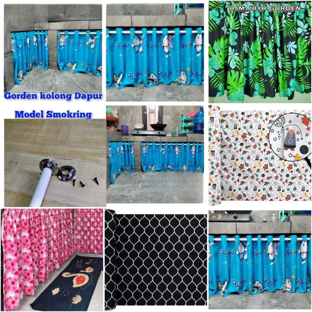 gorden kolong dapur model Smokring gorden kalakter Doraemon Tutup kolong meja kompor gorden dapur Ho