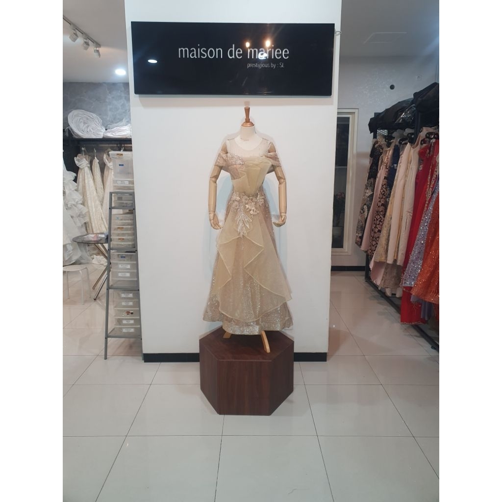 preloved baju gaun pesta mama party dress mother gold sugar candy gliter A line