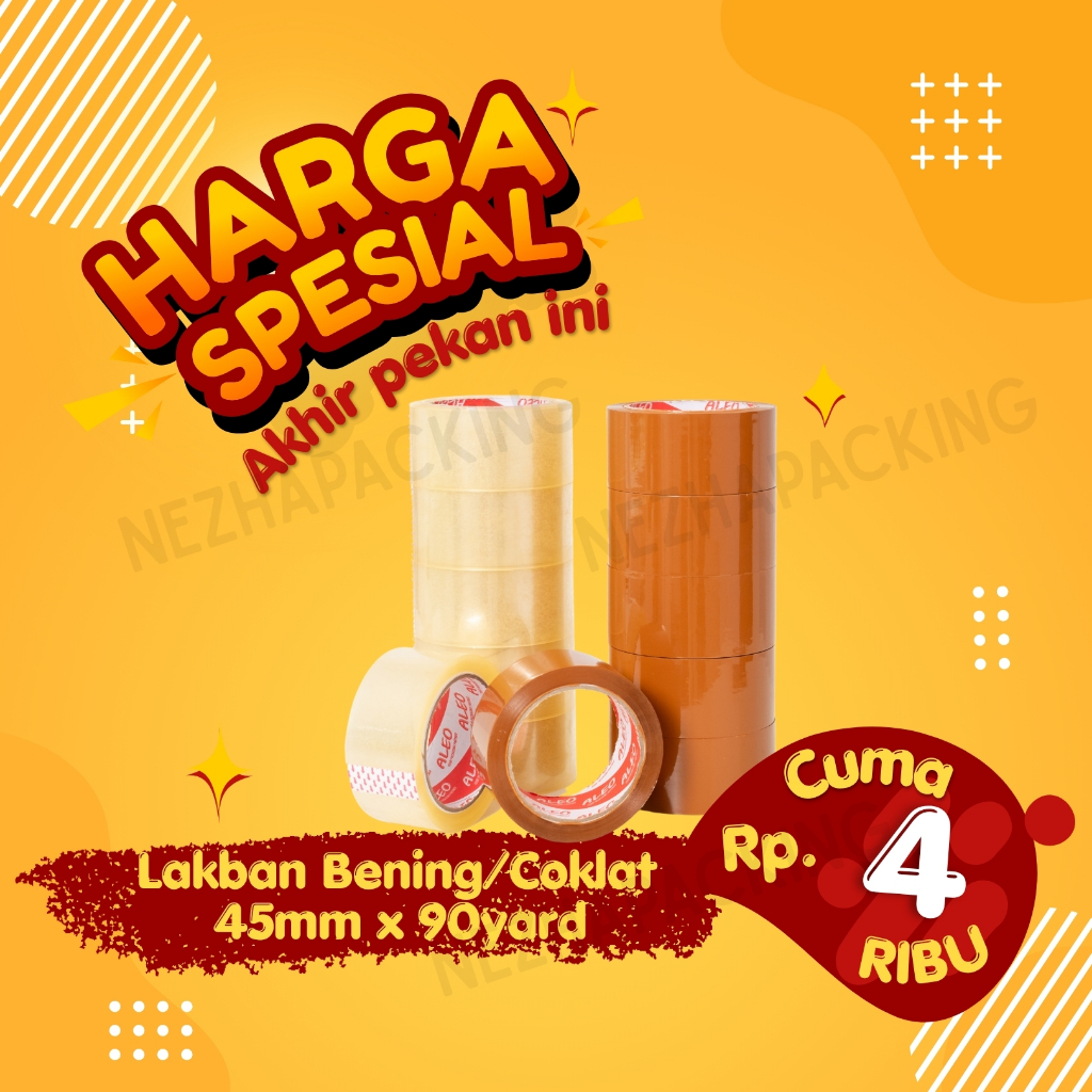 

Lakban Bening 45mm x 90 Yard - Lakban Coklat 45mm x 90 Yard ALEO / Lakban Bening 90