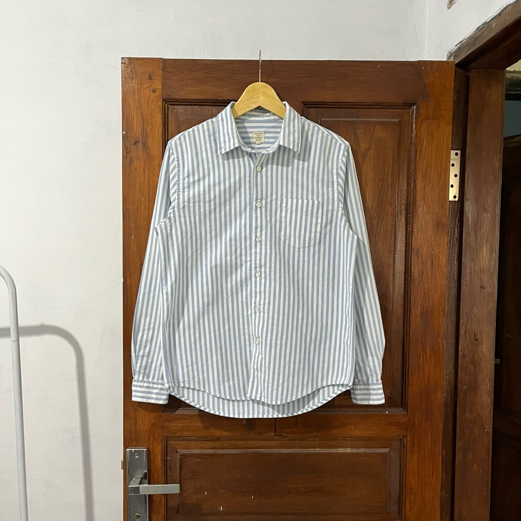 [M-L] GIORDANO Oxford Stripped Cotton Long Sleeve - White to Blue I Vintage Vtg Retro Kemeja Garis-g