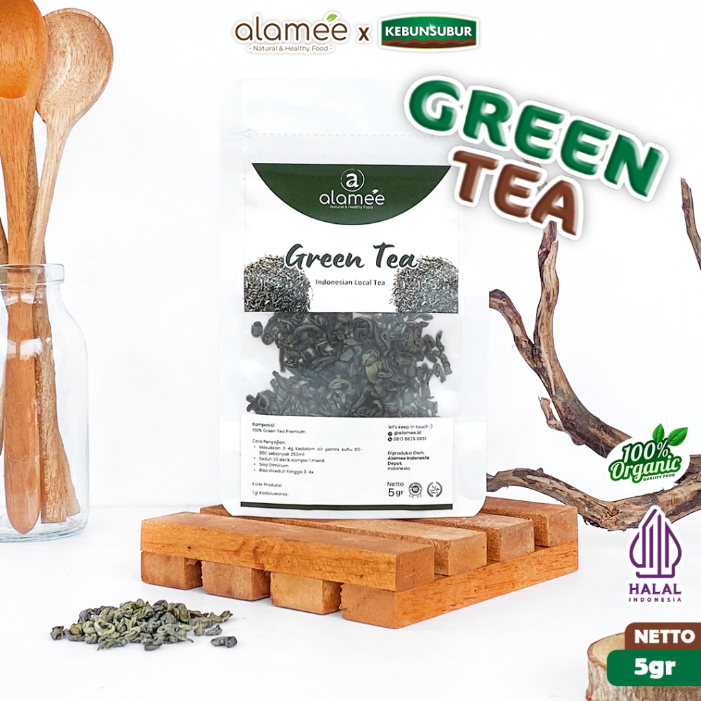 

ALAMEE Green Tea Teh Hijau Organic Kering Organik Greentea Minuman Herbal Premium 5gr kebunsubur