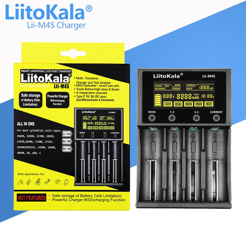 LiitoKala Lii-M4S Charger Discharge Baterai 18650 26650 21700 AA