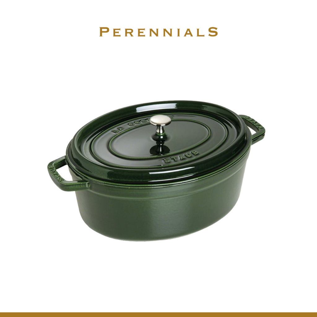 Panci Staub Cocotte 27 cm Basil Green Oval Panci Prancis