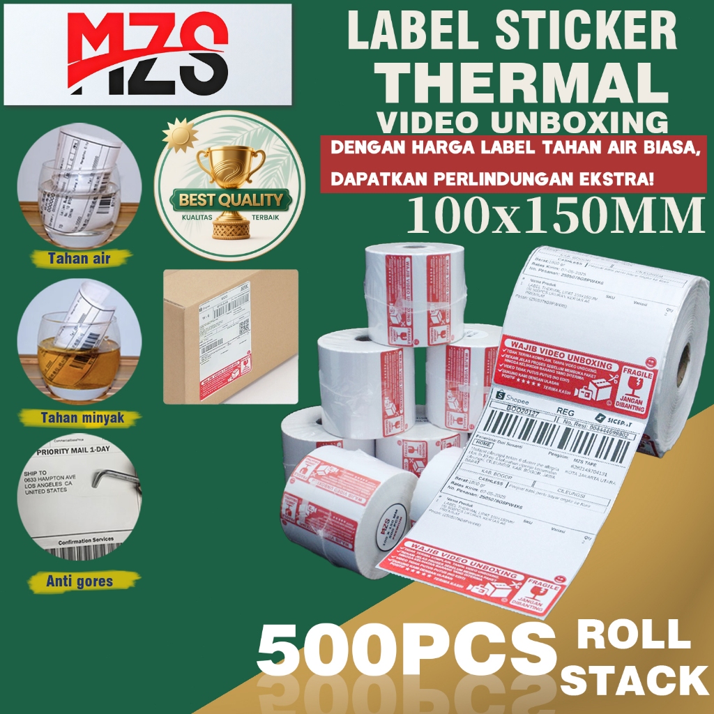 

Kertas Label Thermal A6 100x150 mm Isi 500pcs Video Unboxing Resi Pengiriman Sticker Paper Roll / Lipat Premium Waterproof
