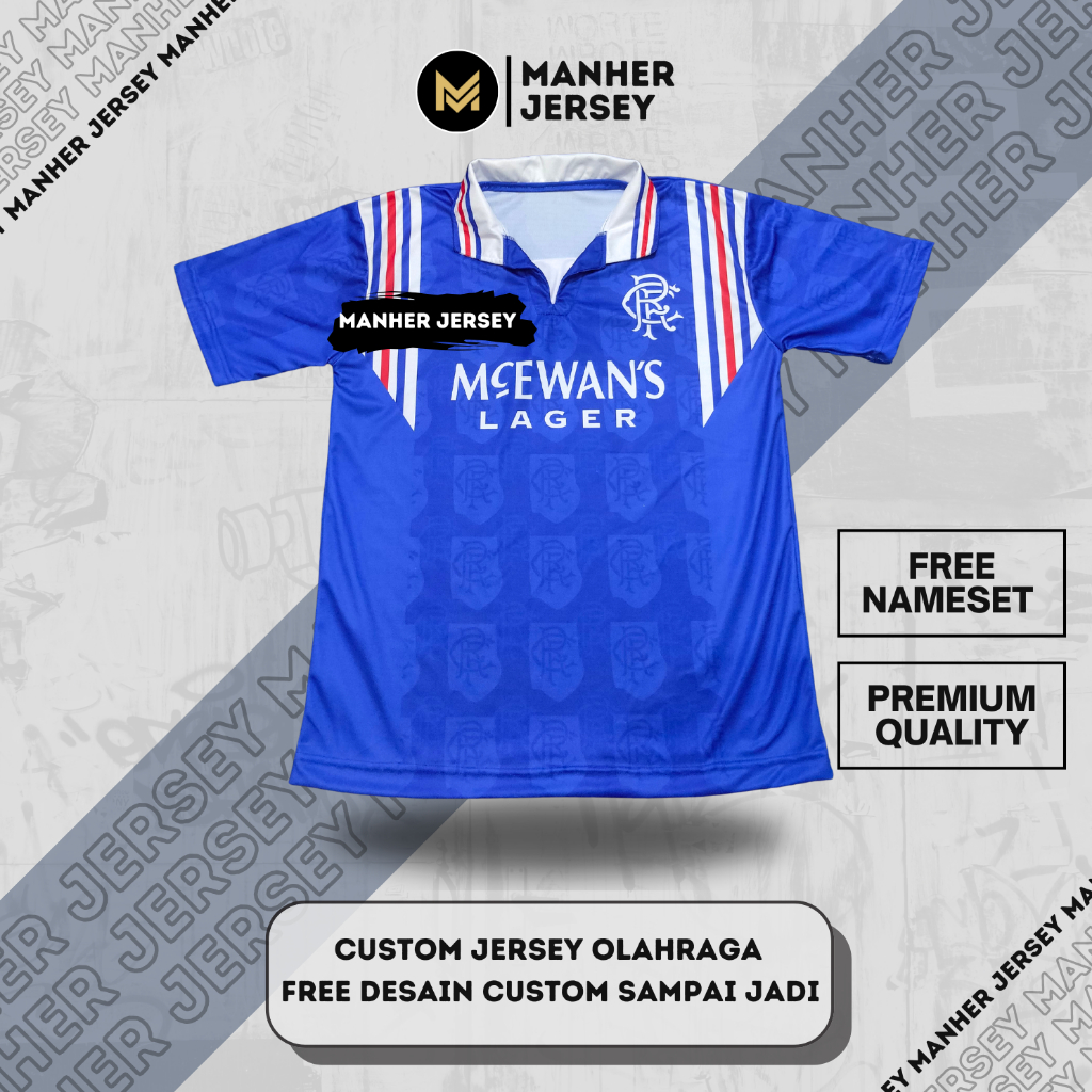 JERSEY GLASGOW RANGERS 1996 1997 RETRO FULL PRINTING