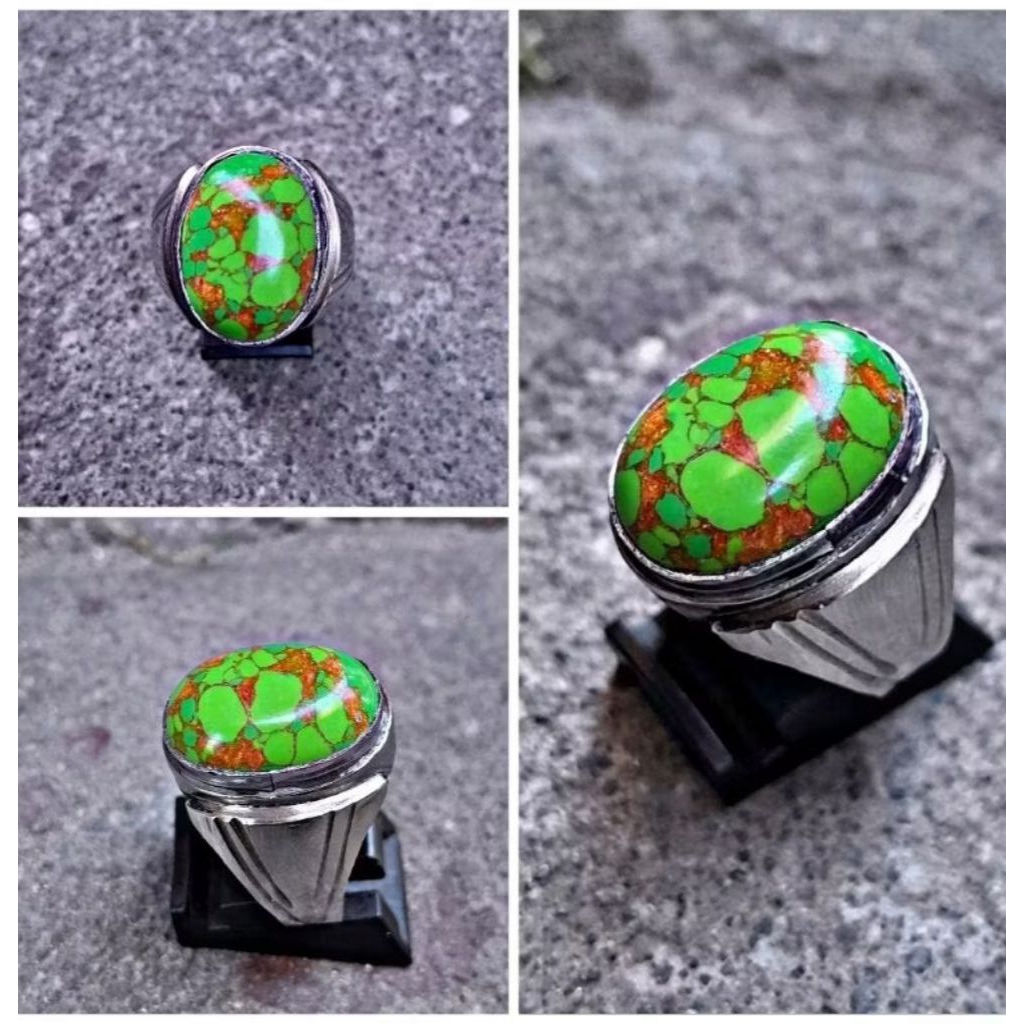 Cincin batu akik Pirus Hijau mesir Urat Mas
