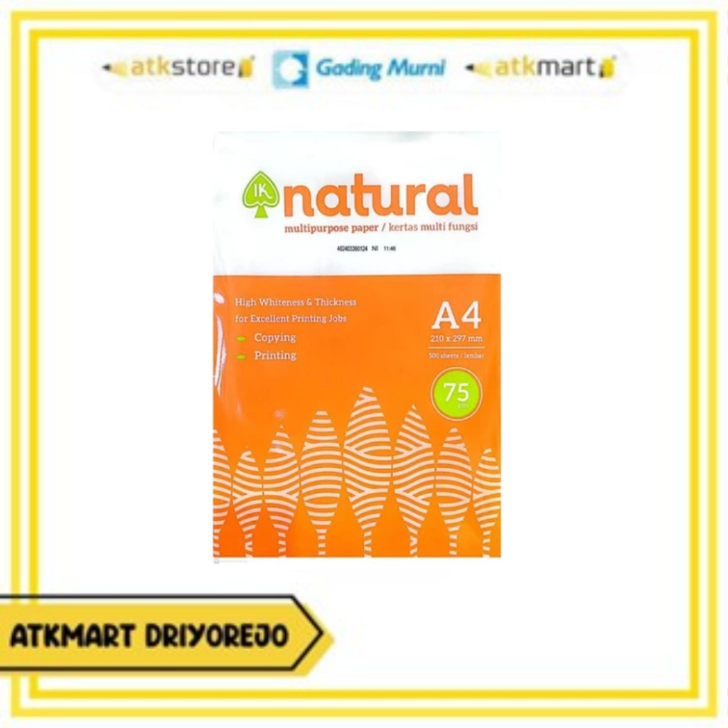 

NATURAL Kertas HVS A4 75 Gram 1 Rim 500 Lembar Kertas Putih untuk Print dan Fotocopy