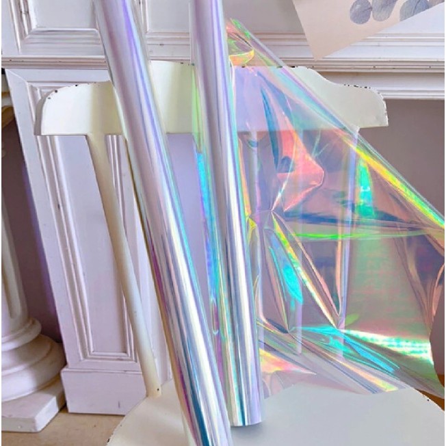

HOLOGRAM ROLL Plastik OPP holograpic rainbow transparent pelangi kertas bunga