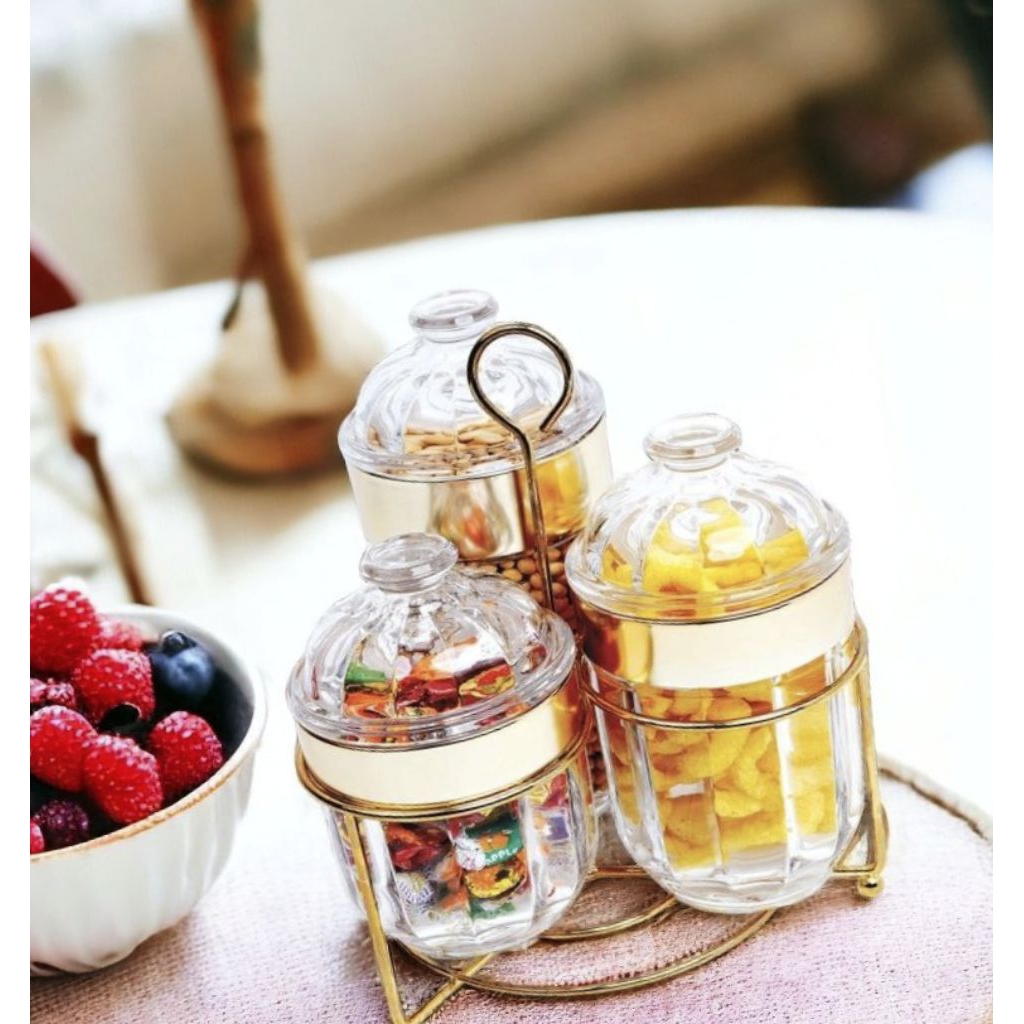 Toples Permen Kaca Sachi dengan Rak, toples VICENZA VGC7504, kedap udara dengan karet silicon, Cocok