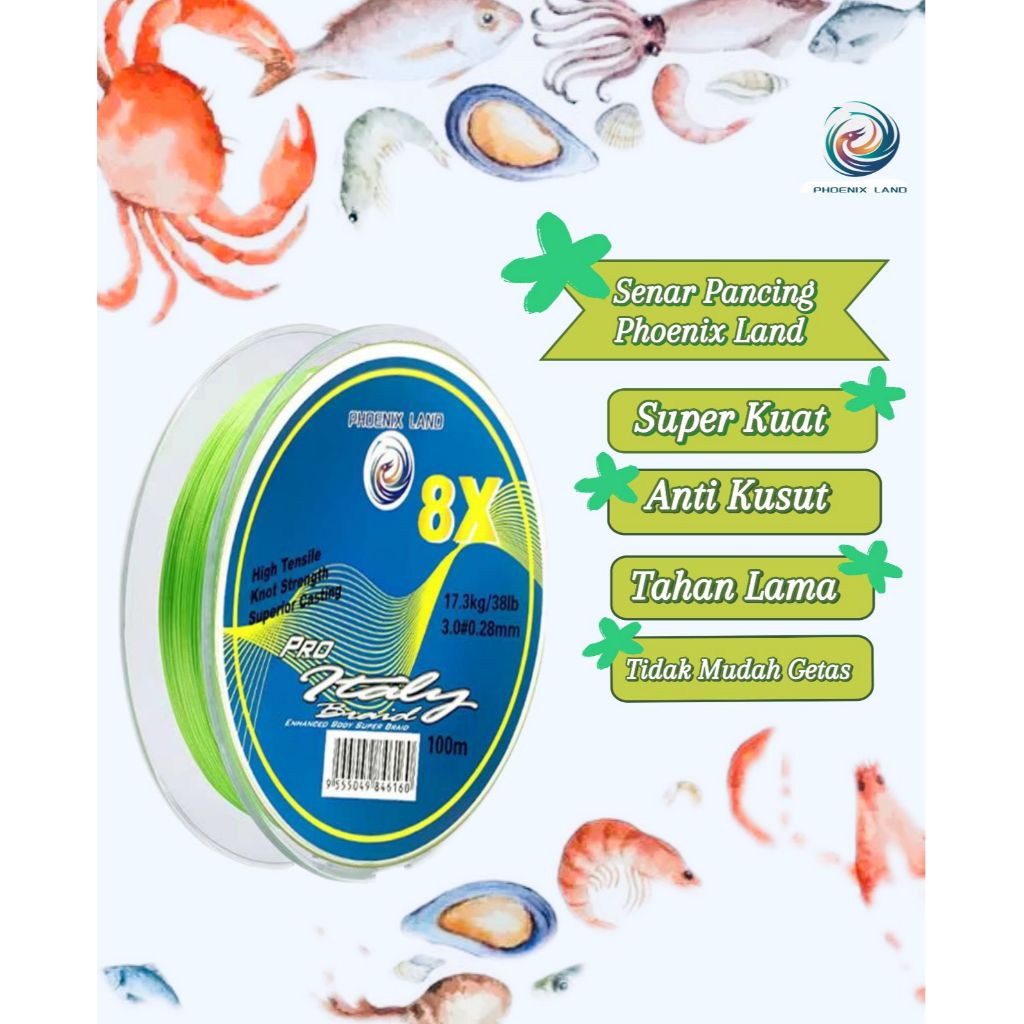 PHOENIX LAND Tali Pancing 4X 8X 100m Senar Pancing Braided Super Kuat Max Power PE Superior Casting