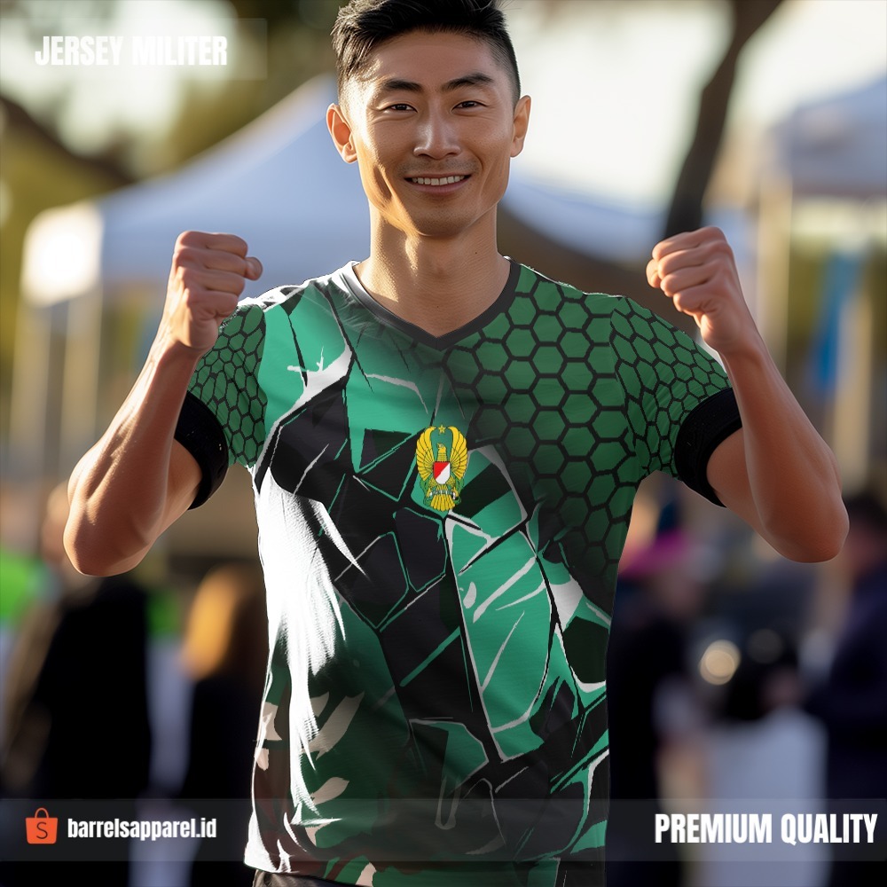 Kaos Jersey Militer Tentara TNI AD Angkatan Darat Hitam Hijau Motif Loreng Abstrak Honeycomb 12