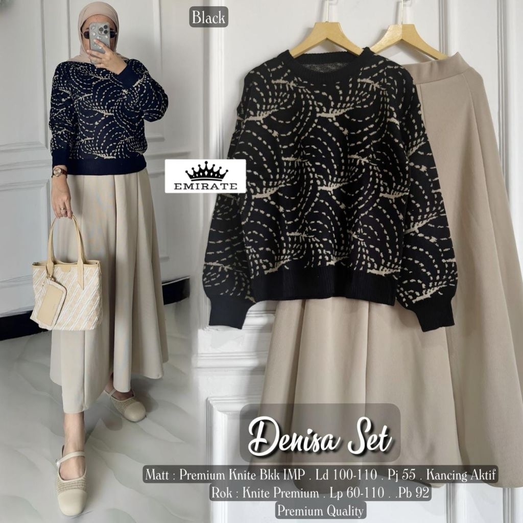 denisa  one set rok jeans by A.N.Y kardigan garis garis cardigan striped blouse knit premium rok pan