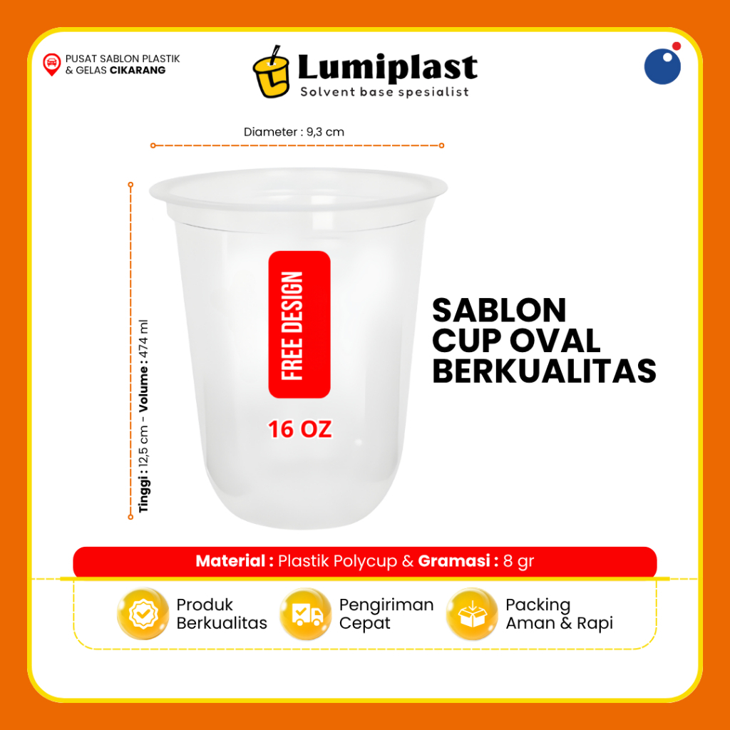 Sablon Cup Plastik Merk Polycup 16oz 8gr Oval Gelas Plastik Minuman Free Desain
