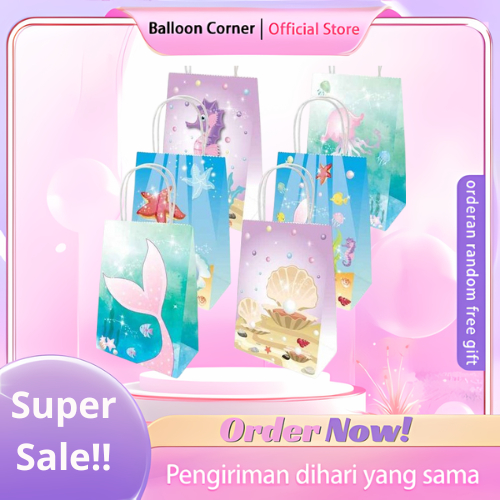 

PAPER BAG GOODIE BAG TAS KADO 6PCS HADIAH PESTA ULANG TAHUN MOTIF MERMAID PUTRI DUYUNG / PAPERBAG MAKANAN PESTA ULANG TAHUN