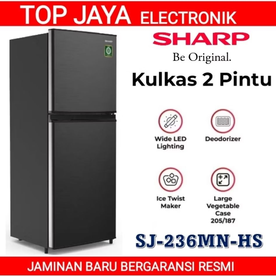 KULKAS SHARP 2 PINTU SJ-236MN-HS TANPA BUNGA ES/LEMARI ES 2 PINTU SHARP BERGARANSI RESMI