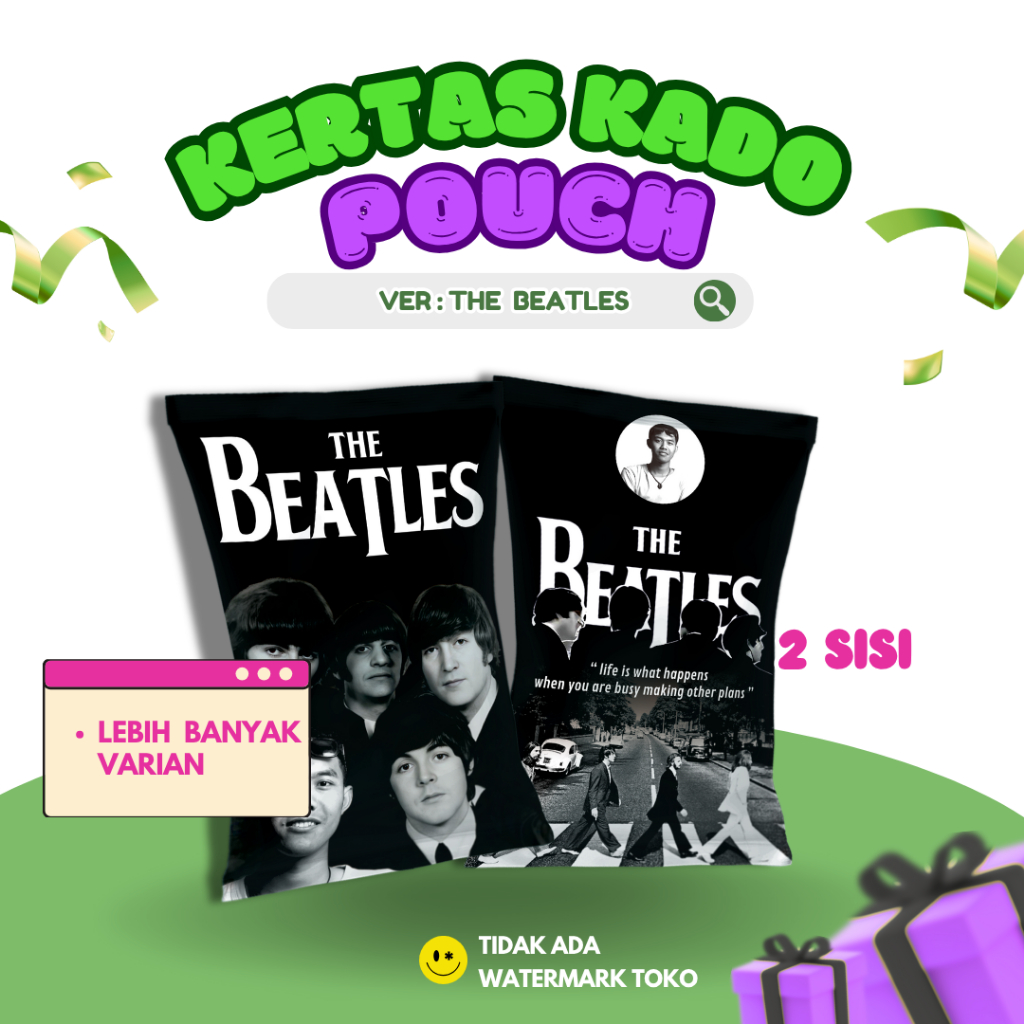 

KERTAS KADO POUCH CUSTOM THE BEATLES BUNGKUS KADO