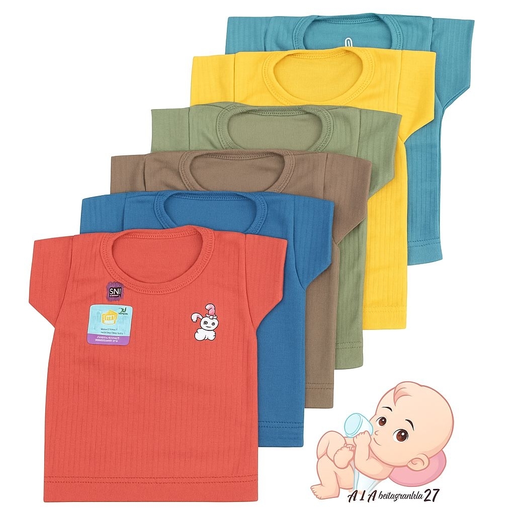 BAYAR DI TEMPAT MEGA Baby Wear 6PC Kaos Bayi Balita 0 24Bulan Ukuran S M L XL SNI/Baju Harian Anak/K