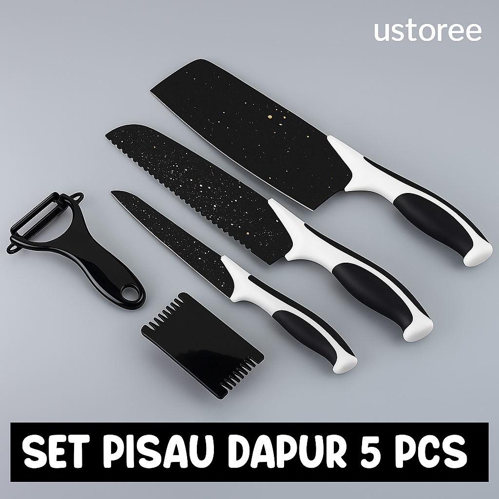 Pisau Dapur Isi 5 PCS /Set Pisau Dapur Isi 5 PCS Pisau Dapur + Peeler Hitam / Set Pisau Premium / Se