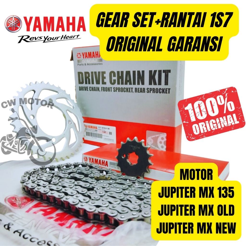 GEAR SET+RANTAI YAMAHA KODE 1S7 MOTOR JUPITER MX 135 JUPITER MX OLD/NEW 100% ORIGINAL (GARANSI)